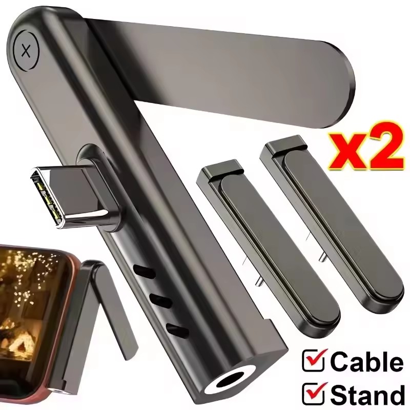Usb Charger - 2/1 Stück Tragbarer USB-C-auf-3,5-mm-Audio-Adapter, faltbarer Ständer