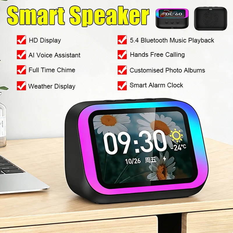 Bluetooth Speaker - KI-Sprachassistent Bluetooth-Lautsprecher mit Sprachassistent, Touchscreen-Display, RGB-Farblicht,