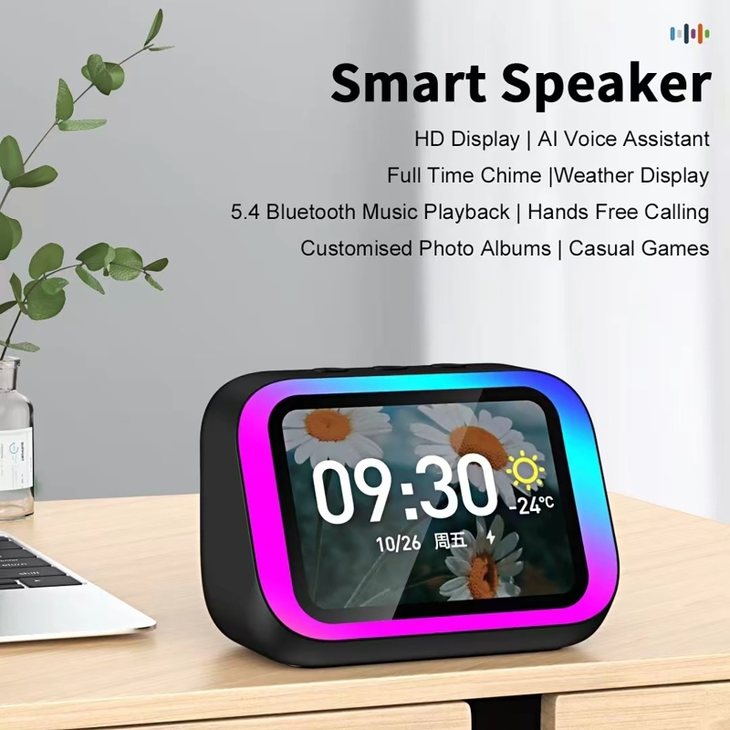 Power Bank - KI-Sprachassistent Bluetooth-Lautsprecher mit RGB-Farbbeleuchtung, Wecker, LED-Bildschirm,