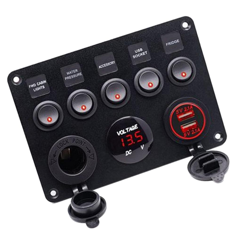 Usb Charger - ABS-Kunststoff 5-fach Schalttafel USB-Ladegerät Wasserdichtes LED-Voltmeter-Bedienfeld