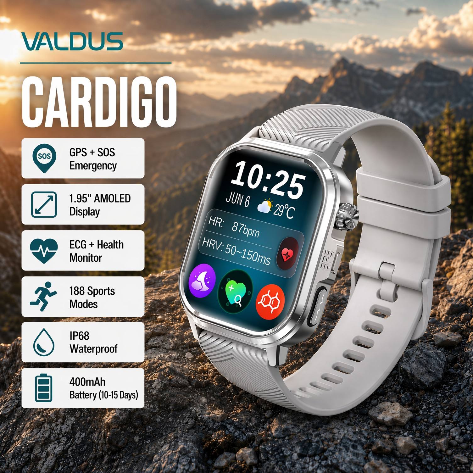 Smart Watch - VALDUS CARDIGO Herren Damen EKG Gesundheits-Smartwatch